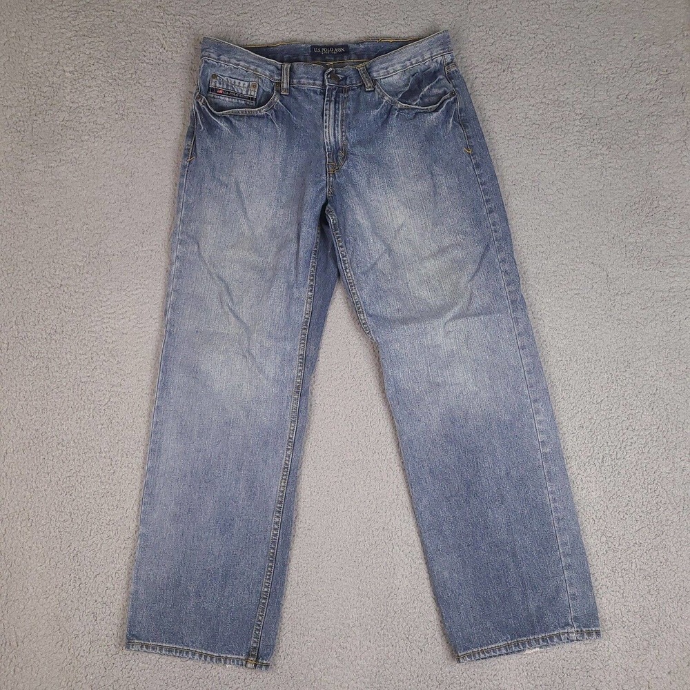 US Polo Assn Jeans Mens 35x30.5 Blue Straight Leg Distressed Denim